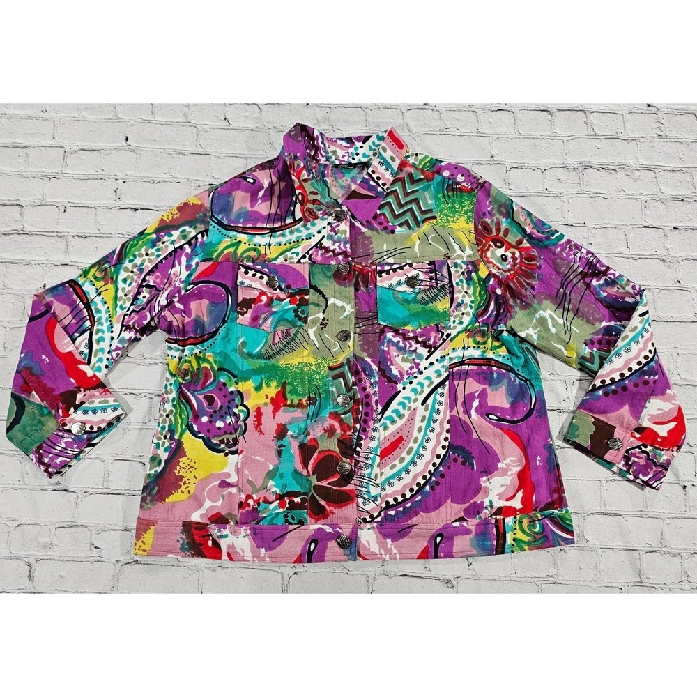 PHOOL Paint Splatter WOMENS SIZE PL Button Front Jacket Multicolor Made In India